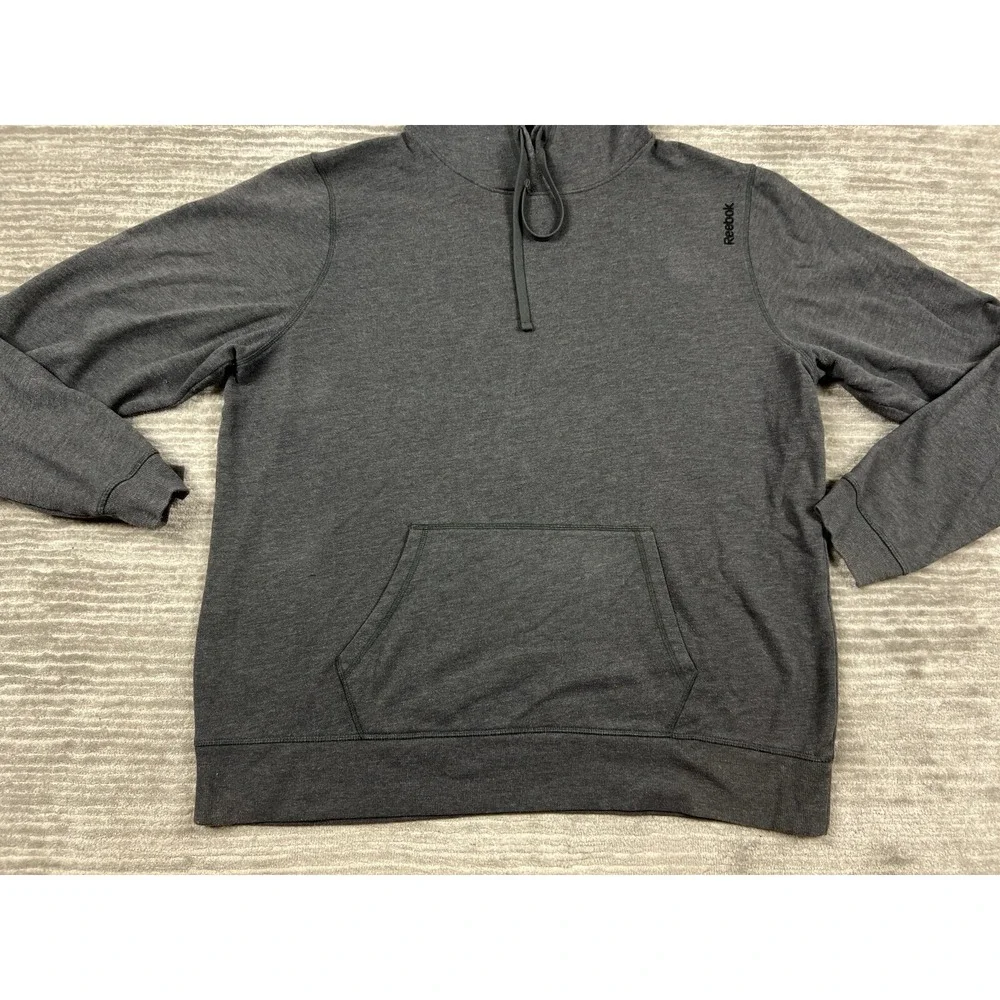 Reebok‎ Hoodie Mens 2XL Gray Longsleeve Pockets Cotton Blend Drawstring - Picture 3 of 11